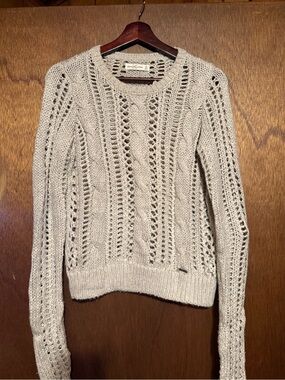 Abercrombie & Fitch Open Cable Knit Crew Sweater - Light Gray Size XS